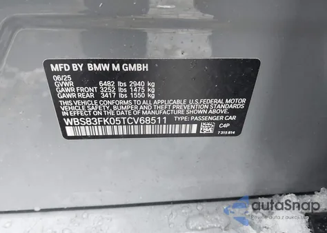 2026 BMW M5 z USA, uszkodzony, nr VIN WBS83FK05TCV68511